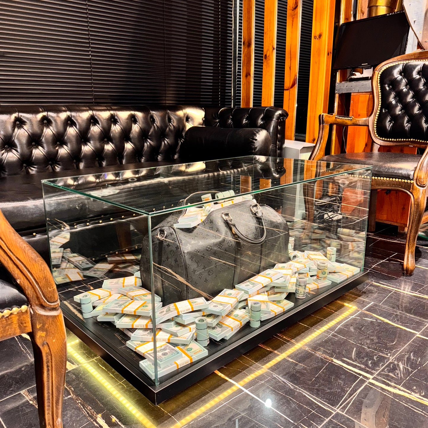 Luxury Glass Display Table Bag & Prop Million Dollars – Handmade Art Piece