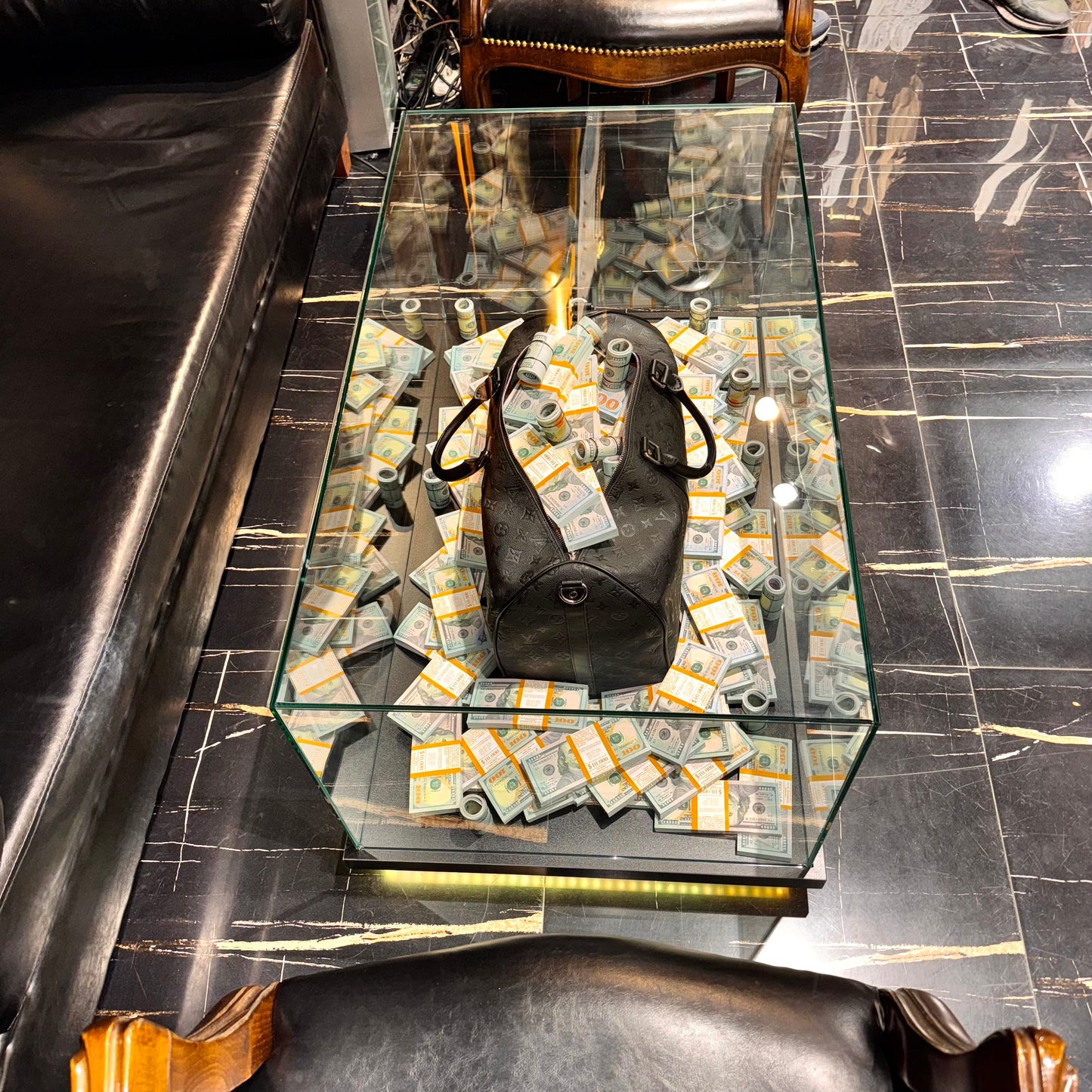 Luxury Glass Display Table Bag & Prop Million Dollars – Handmade Art Piece