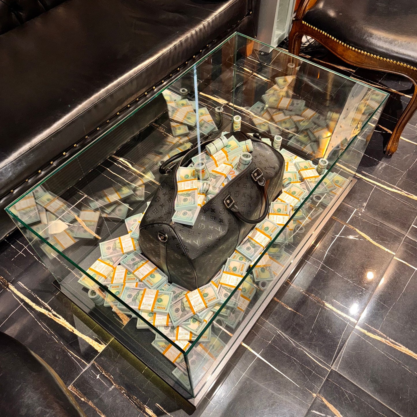 Luxury Glass Display Table Bag & Prop Million Dollars – Handmade Art Piece