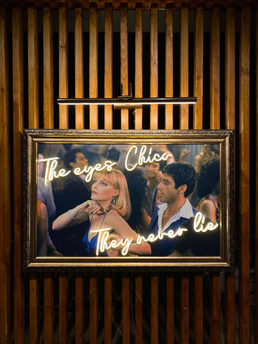 Neon Wall Art – “The Eyes, Chico. They Never Lie.” (Scarface Edition)
