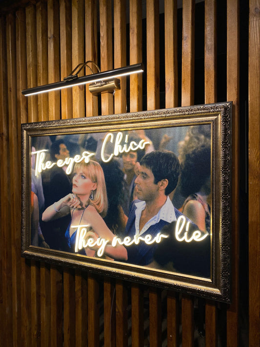 Neon Wall Art – “The Eyes, Chico. They Never Lie.” (Scarface Edition)
