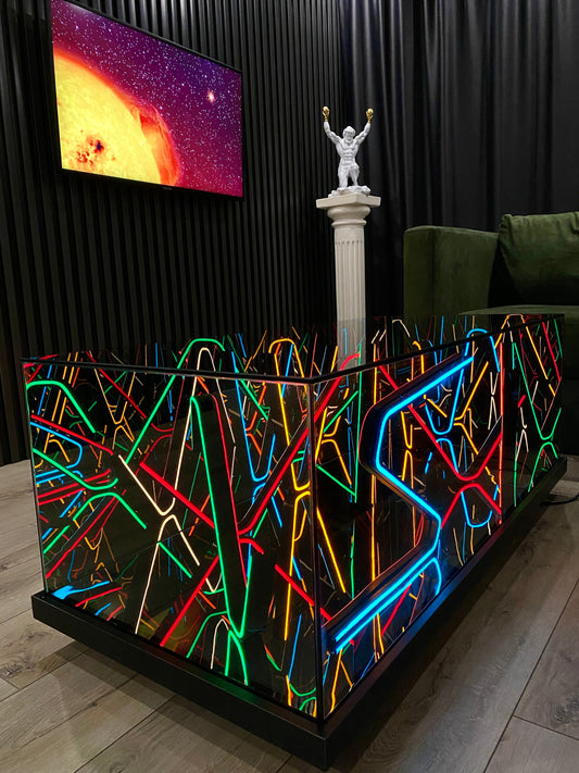 "Electric Jungle™ – Infinity Neon Mirror Table"